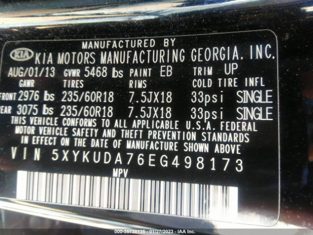 5XYKUDA76EG498173 KIA SORENTO EX