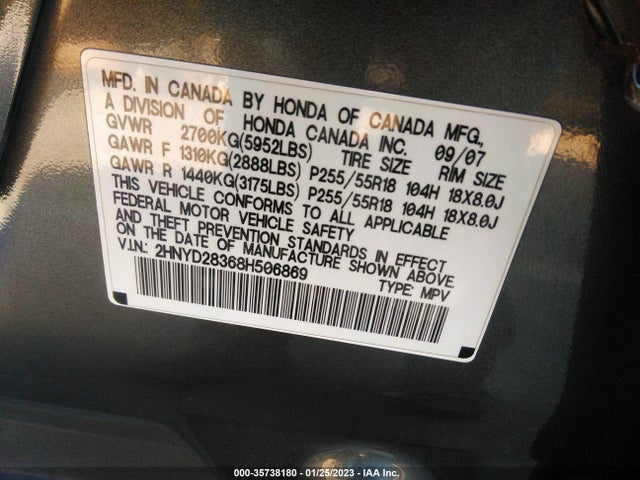 Acura Mdx Tech Pkg 2008 2HNYD28368H506869 Image 10