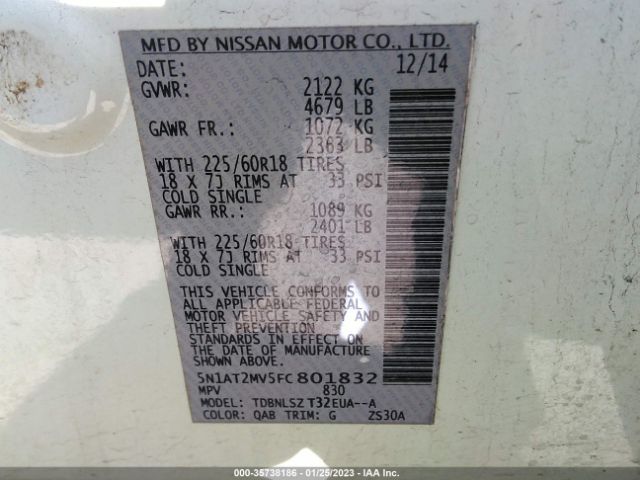 5N1AT2MV5FC801832 Nissan Rogue Sl
