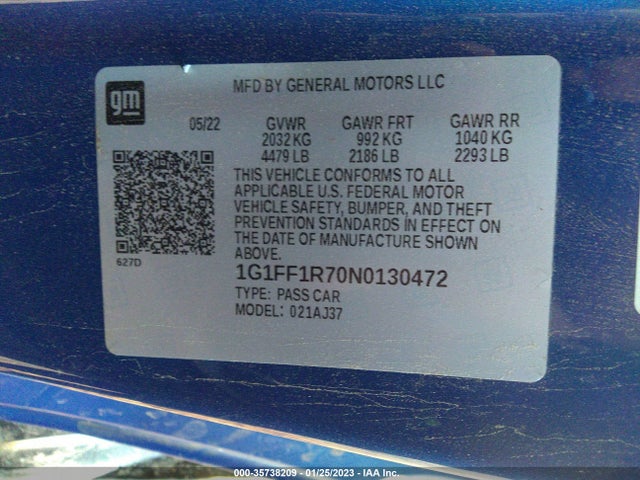 2022 Chevrolet Camaro, VIN: 1G1FF1R70N0130472