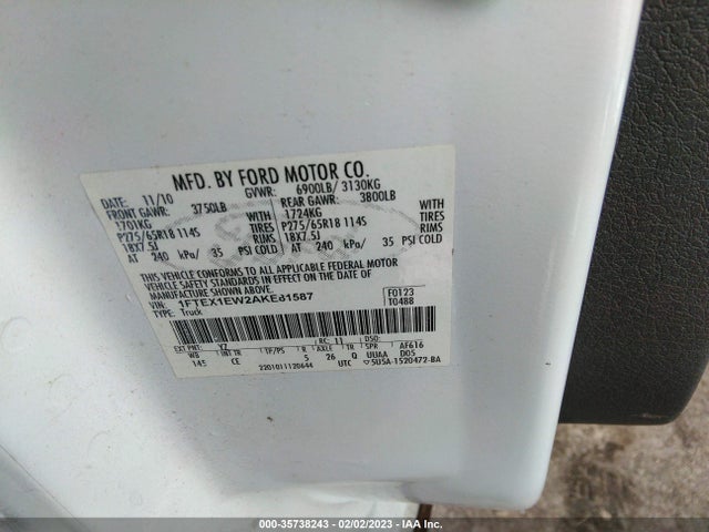 2010 FORD F-150 XL/STX VIN: 1FTEX1EW2AKE81587