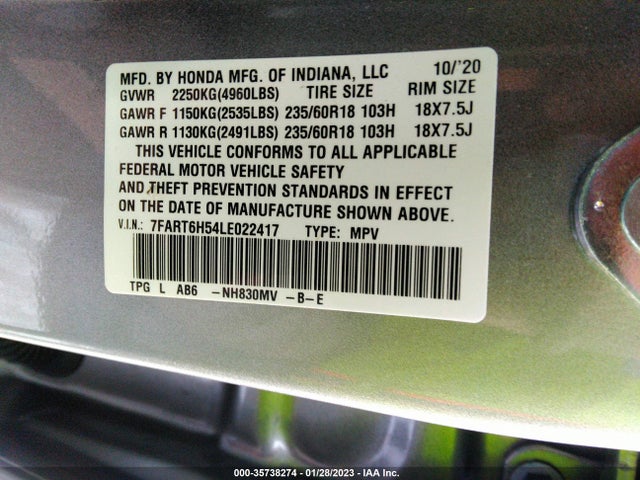 2020 Honda CR-V, VIN: 7FART6H54LE022417