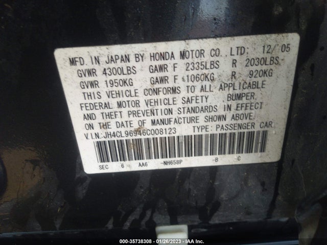 2006 ACURA TSX NAVI VIN: JH4CL96946C008123