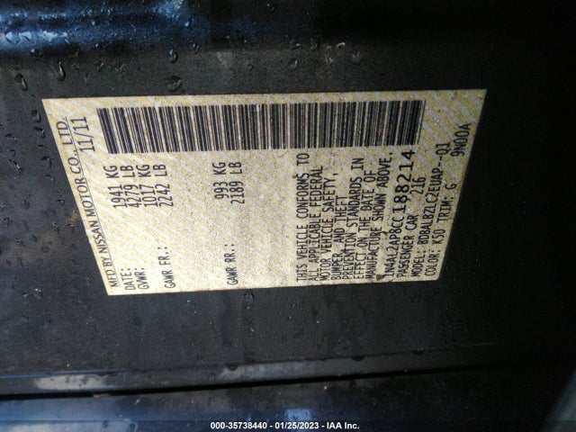 2012 NISSAN ALTIMA 2.5 S VIN: 1N4AL2AP8CC188214
