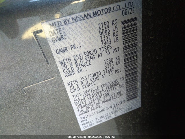 2022 Infiniti QX60, VIN: 5N1DL1FS6NC341699