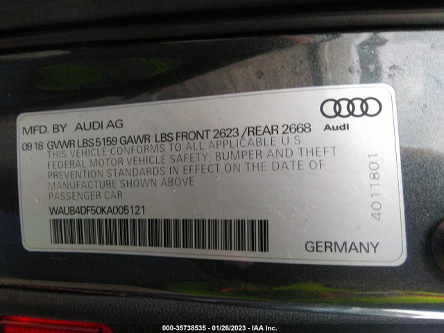 2019 Audi S5, VIN: WAUB4DF50KA005121