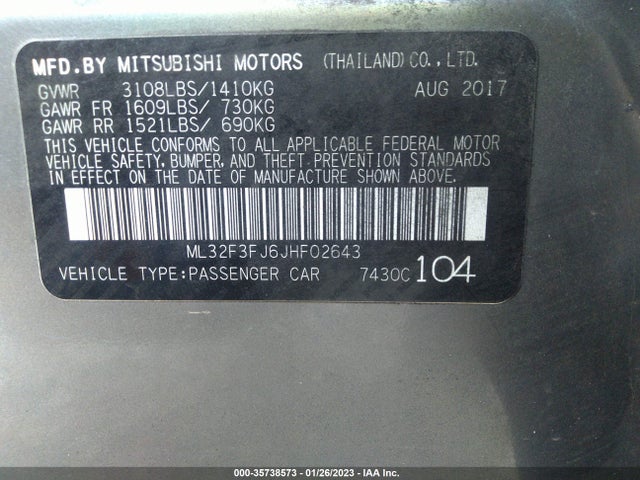 2018 Mitsubishi Mirage, VIN: ML32F3FJ6JHF02643