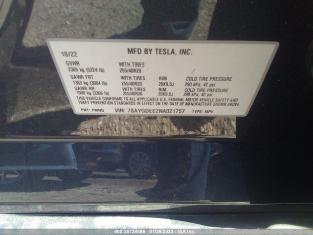Tesla Model Y Long Range 2022 7SAYGDEE2NA021757 Image 10