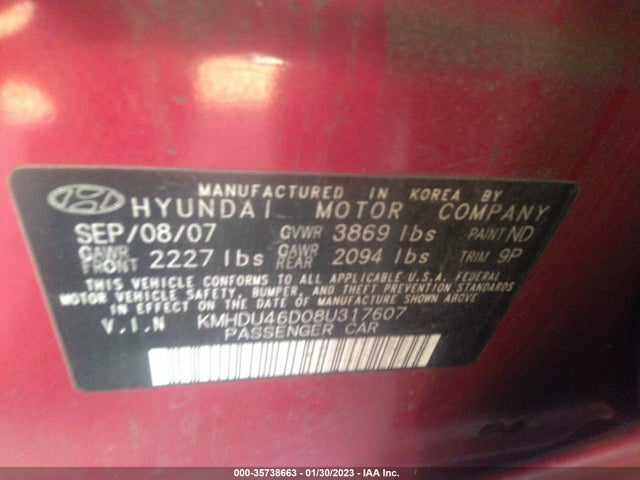 Hyundai Elantra Gls/se 2008 KMHDU46D08U317607 Image 11