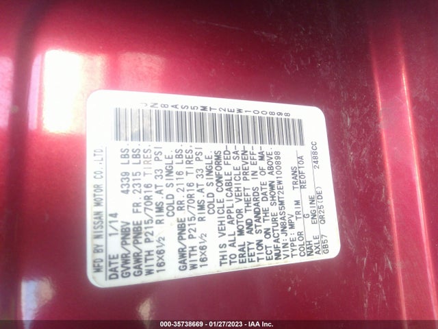 2014 NISSAN ROGUE SELECT S VIN: JN8AS5MT2EW100898