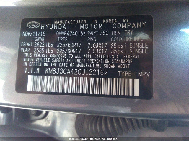 2016 Hyundai Tucson, VIN: KM8J3CA42GU122162