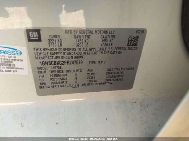 Chevrolet Tahoe Lt 2015 1GNSCBKC2FR747579 Image 11