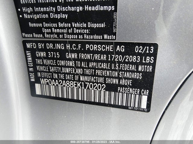 2014 Porsche Cayman, VIN: WP0AA2A88EK170202