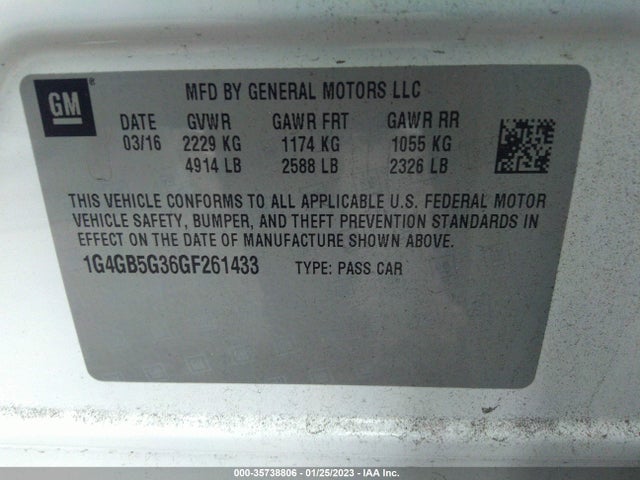 2016 Buick LaCrosse, VIN: 1G4GB5G36GF261433