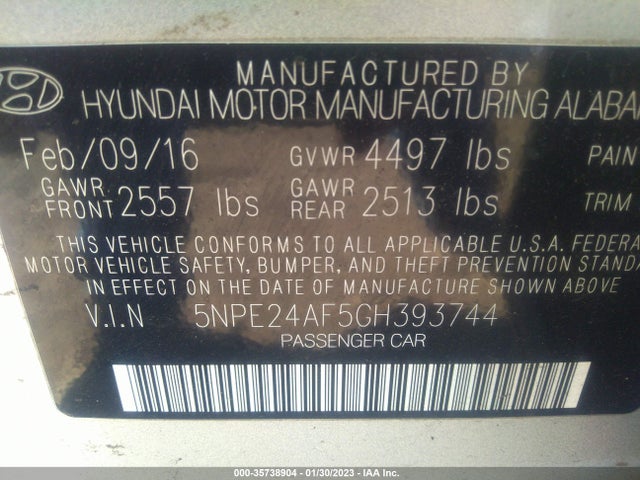 Hyundai Sonata 2016 5NPE24AF5GH393744 Image 9