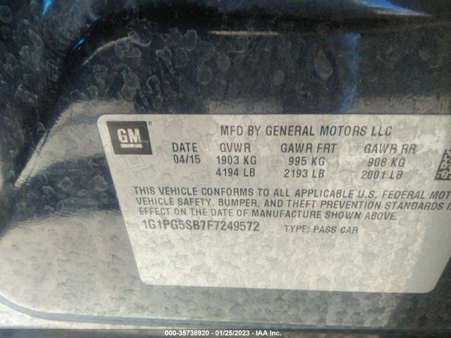 2015 Chevrolet Cruze, VIN: 1G1PG5SB7F7249572