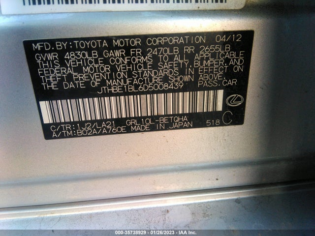 Aukcja sprzedaży 2013 Lexus Gs 350, vin: JTHBE1BL6D5008439, numer aukcji: 35738929