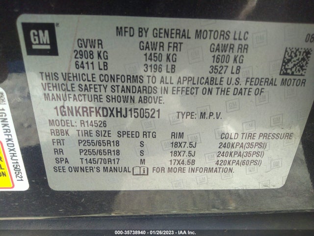 2017 Chevrolet Traverse, VIN: 1GNKRFKDXHJ150521