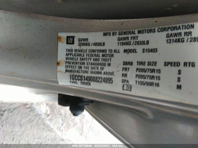 2008 CHEVROLET COLORADO WORK TRUCK VIN: 1GCCS149088224095