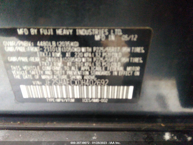 2013 SUBARU FORESTER 2.5X LIMITED VIN: JF2SHAECXDH402692