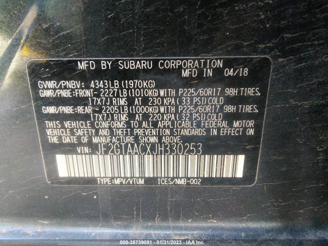 2018 Subaru Crosstrek, VIN: JF2GTAACXJH330253