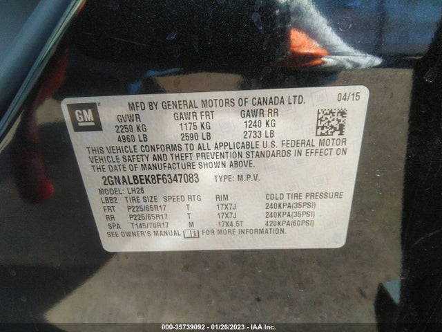Chevrolet EQUINOX LT 2015 2GNALBEK8F6347083 Image 10