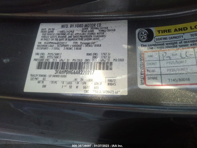 2010 FORD FUSION SE VIN: 3FAHP0HG6AR220217
