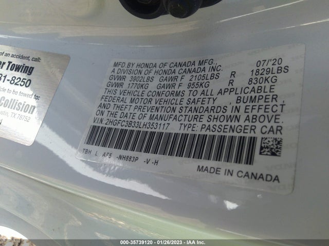 Honda Civic Coupe Ex 2020 2HGFC3B33LH353117 Image 10
