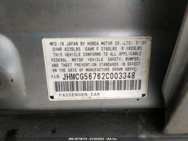2002 HONDA ACCORD SDN SE VIN: JHMCG56762C003348