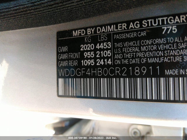 2012 MERCEDES-BENZ C-CLASS C 250 VIN: WDDGF4HB0CR218911