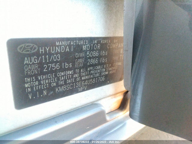 2004 HYUNDAI SANTA FE GLS/LX VIN: KM8SC13E64U581706