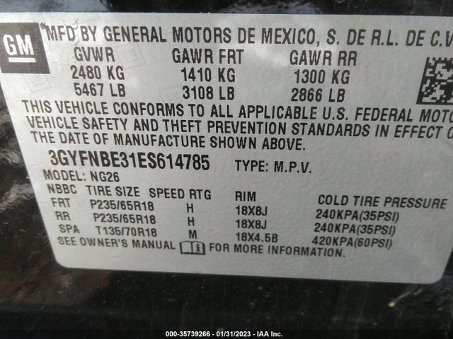 3GYFNBE31ES614785 Cadillac Srx Luxury Collection