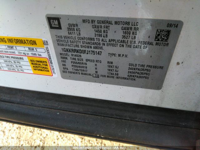 1GKKRRKD0FJ175147 GMC ACADIA SLT