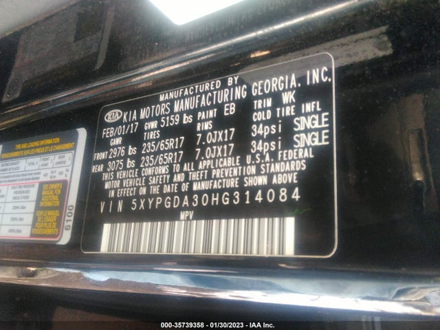 2017 Kia Sorento, VIN: 5XYPGDA30HG314084