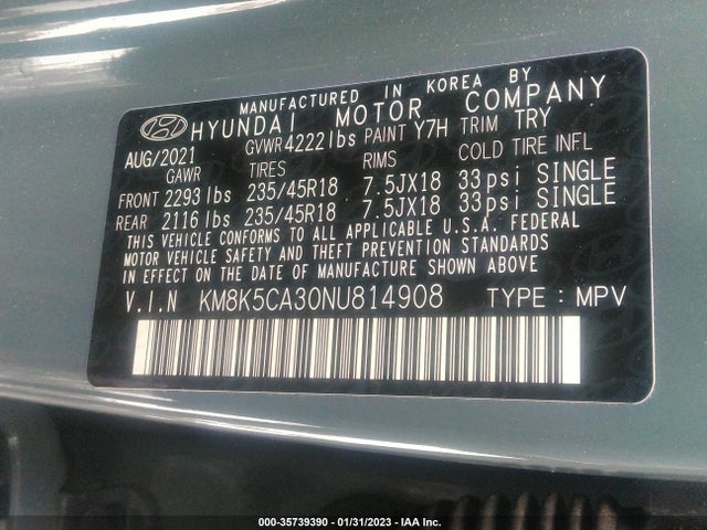 2022 Hyundai Kona, VIN: KM8K5CA30NU814908