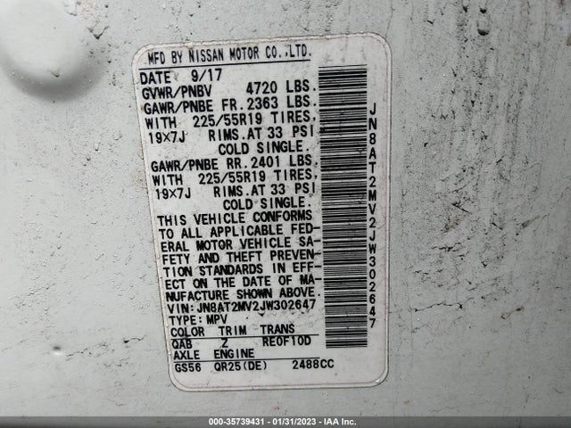 2018 Nissan Rogue, VIN: JN8AT2MV2JW302647