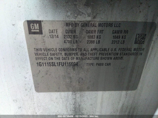 Chevrolet IMPALA LT 2015 1G1115SL1FU116694 Image 9