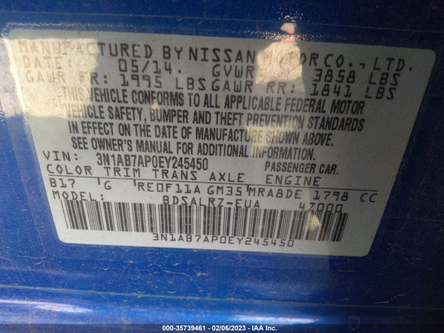 2014 NISSAN SENTRA SR VIN: 3N1AB7AP0EY245450