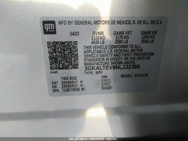 3GKALTEV8NL222396 GMC Terrain Sle