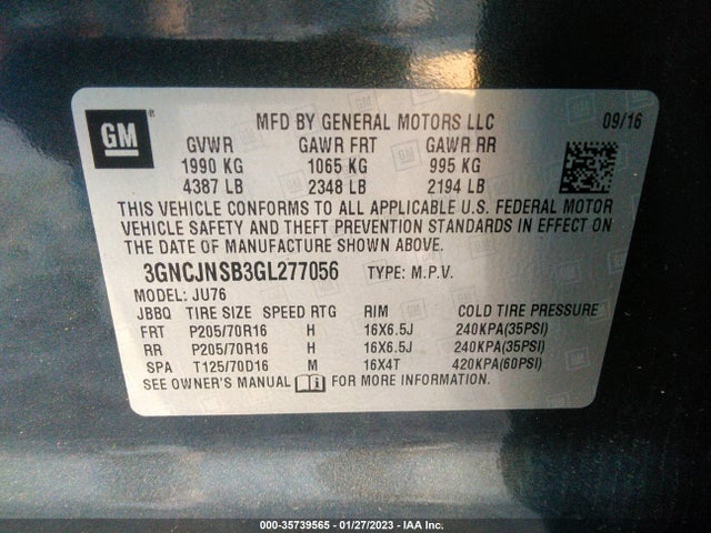 Chevrolet TRAX LS 2016 3GNCJNSB3GL277056 Image 10