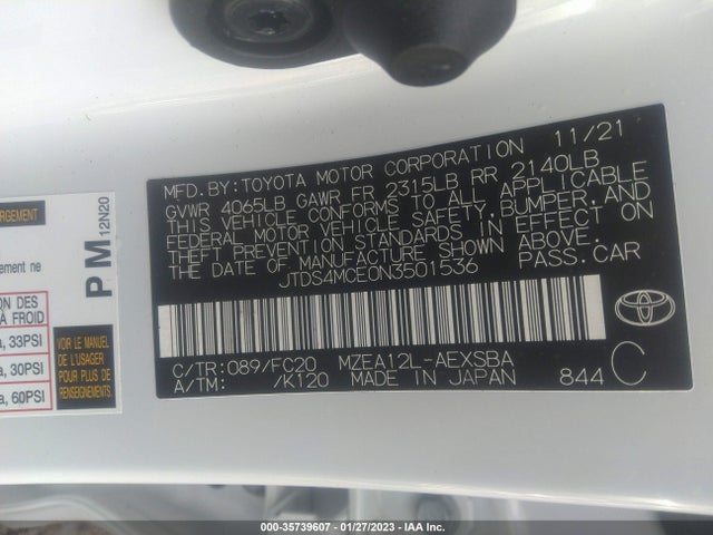 2022 TOYOTA COROLLA SE/SE NIGHTSHADE/APEX SE VIN: JTDS4MCE0N3501536