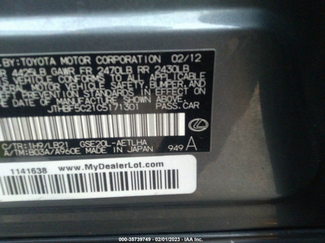 JTHBF5C21C5171301 Lexus IS 250