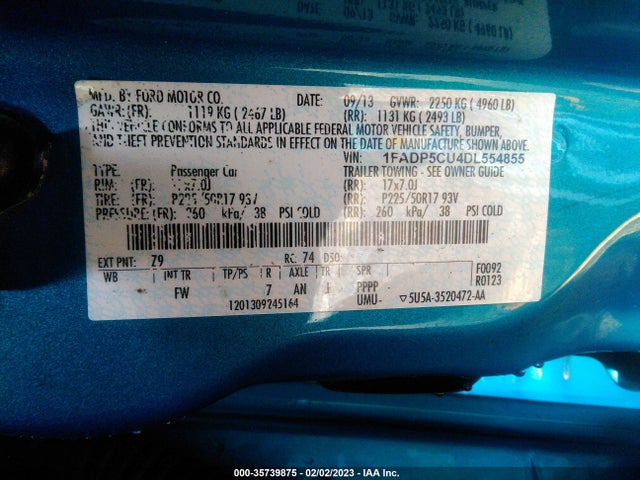 2013 FORD C-MAX ENERGI SEL VIN: 1FADP5CU4DL554855