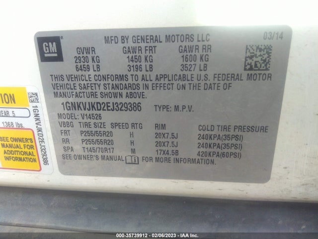 Chevrolet Traverse Ltz 2014 1GNKVJKD2EJ329386 Image 11