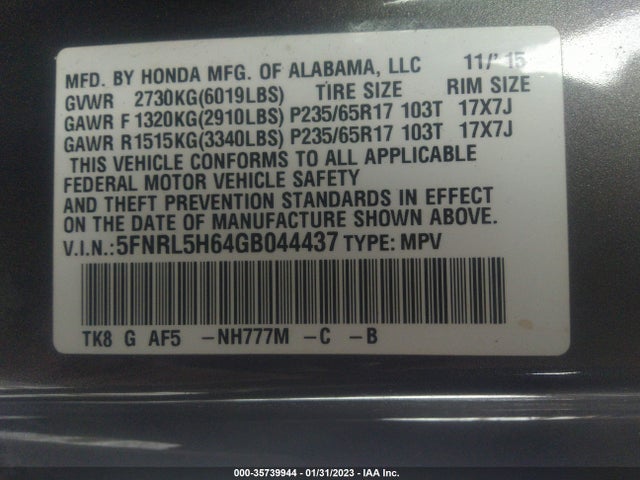 Honda Odyssey Ex-l 2016 5FNRL5H64GB044437 Image 10