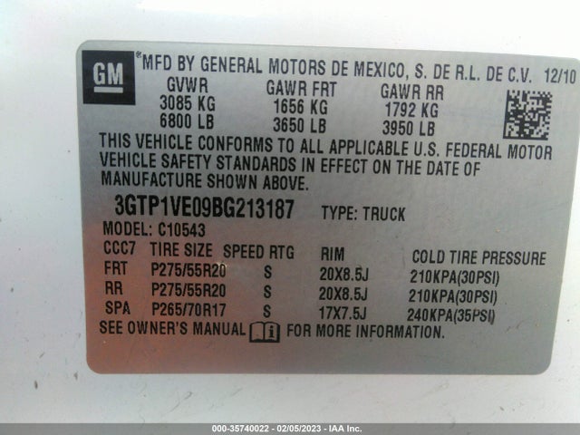 2011 GMC SIERRA 1500 SLE VIN: 3GTP1VE09BG213187
