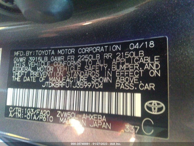 Toyota Prius Two/two Eco/three 2018 JTDKBRFU1J3599704 Image 11