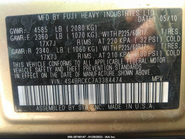 Subaru Outback Ltd Pwr Moon 2010 4S4BRCKC7A3384474 Image 10