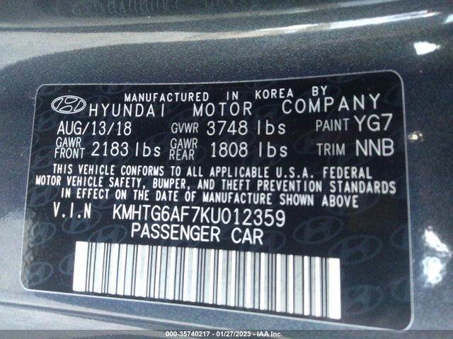 2019 Hyundai Veloster, VIN: KMHTG6AF7KU012359