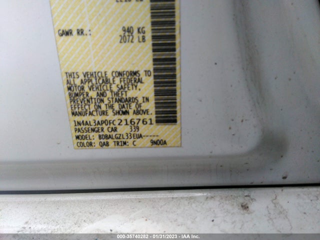 2015 NISSAN ALTIMA 2.5 VIN: 1N4AL3AP0FC216761
